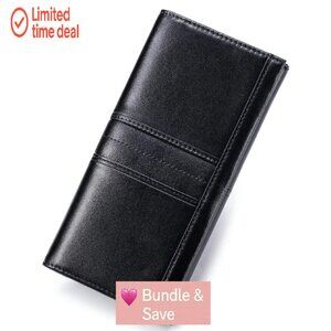 Slim RFID Blocking Leather Wallet with Coin Pocket ID Window Bifold